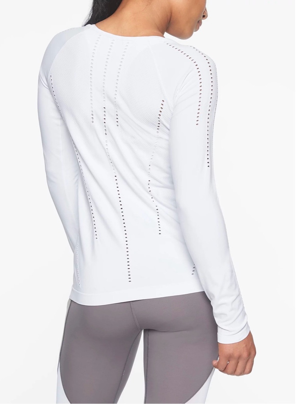 Athleta White Perforated Long Sleeve Shirt Size XL